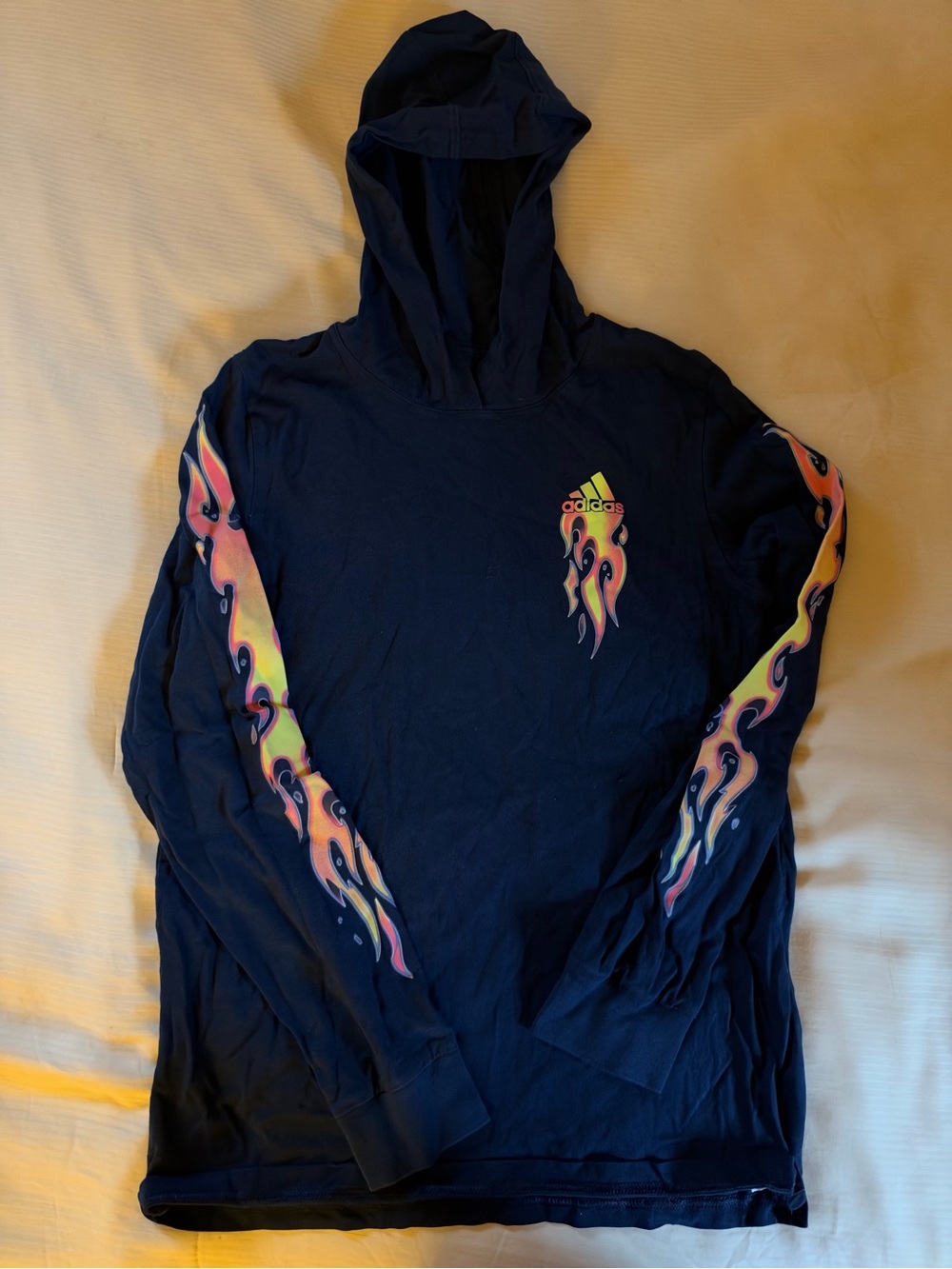 adidas Navy Kids Hoodie with Multicolor Flame Graphics